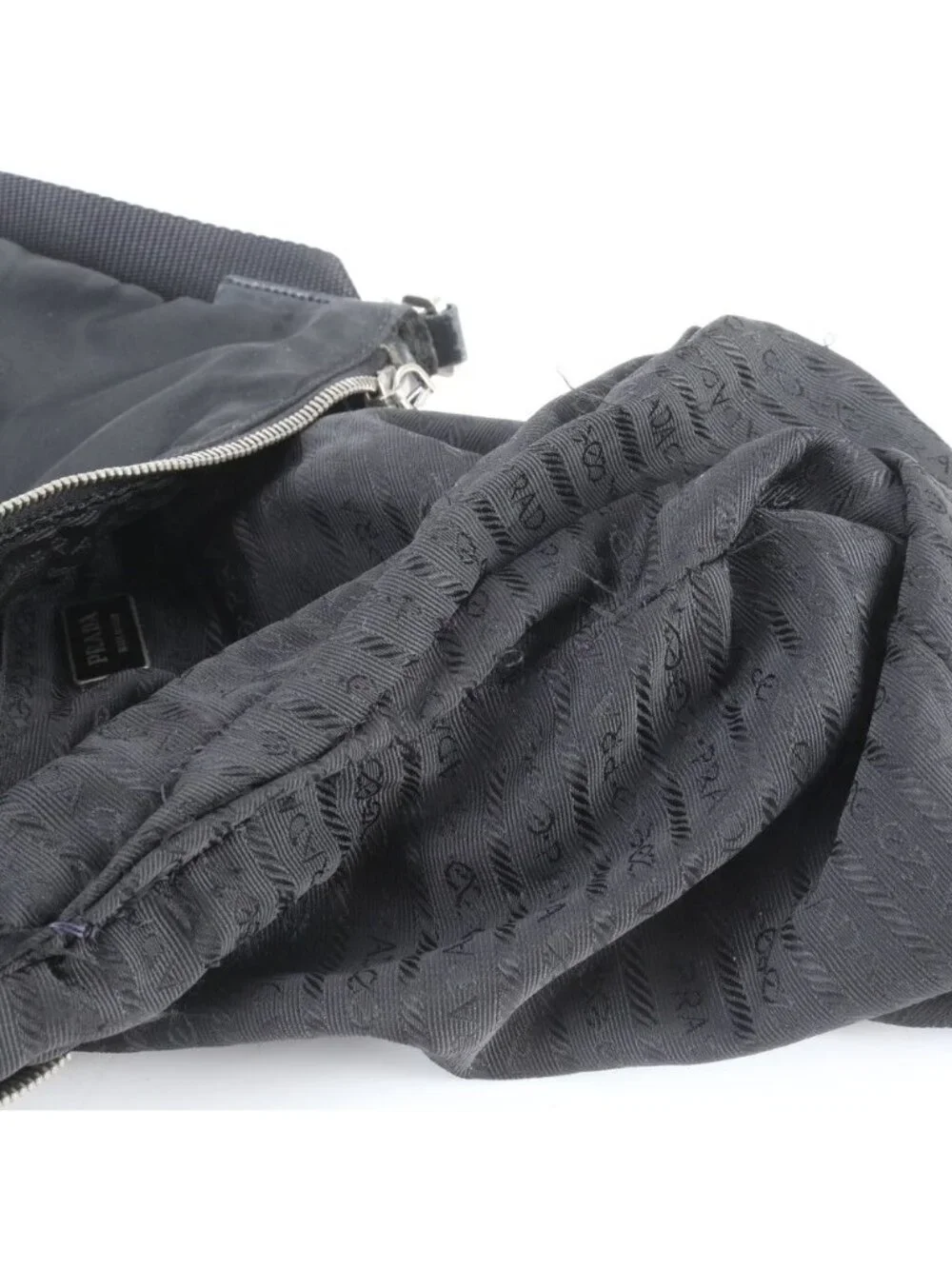 Prada Tessuto Nylon Triangle Logo Leather Shoulder Bag Crossbody Messenger Black